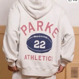 Parker Heather Gray Hoodie with Red and Navy Graphic